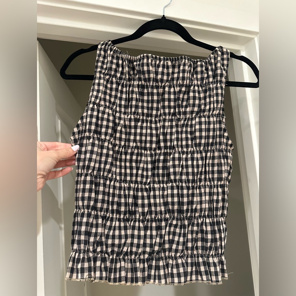 Black and Cream Gingham Sleeveless Top